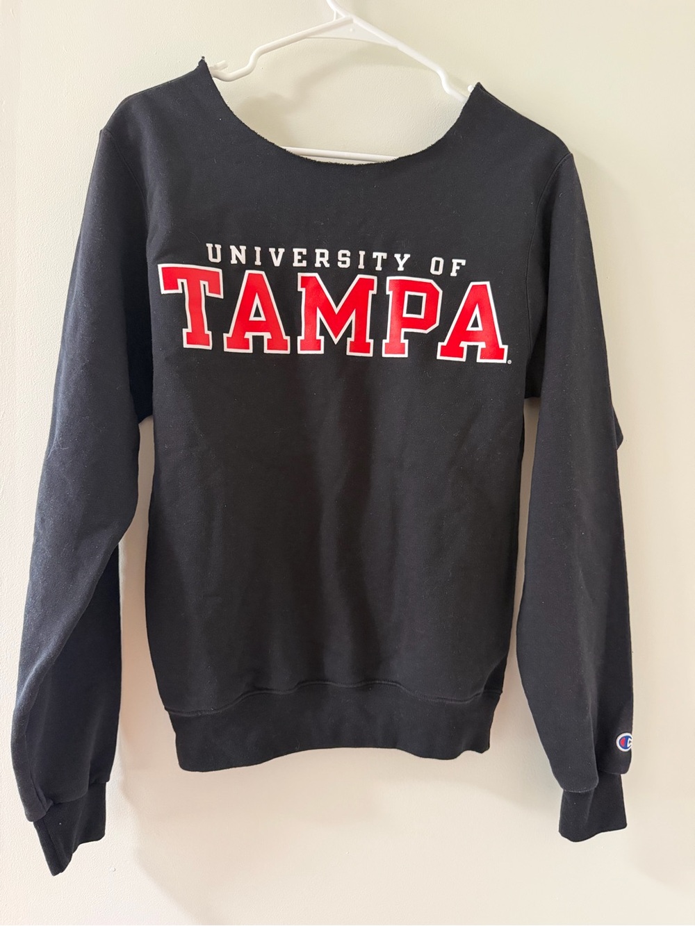 Champion Black sweatshirt with red & white University of Tampa logo